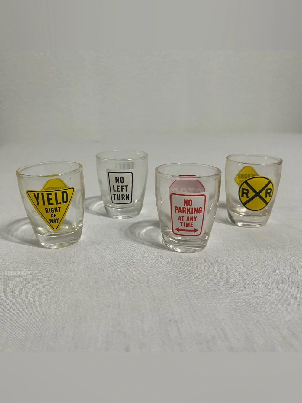 Anchor Hocking Traffic Street Signs Shot Glasses Set of 4 in Original Box
